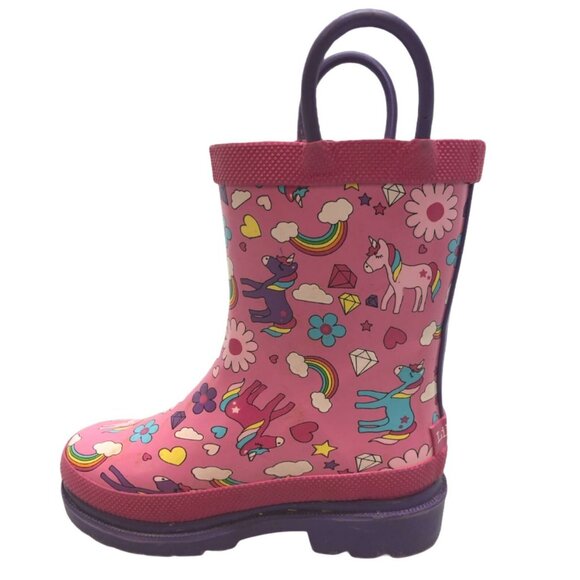 Lily and Dan Rain Boots Snow Unicorn Pink Rubber Pull Handles Little Girls 5 6 - Picture 7 of 9